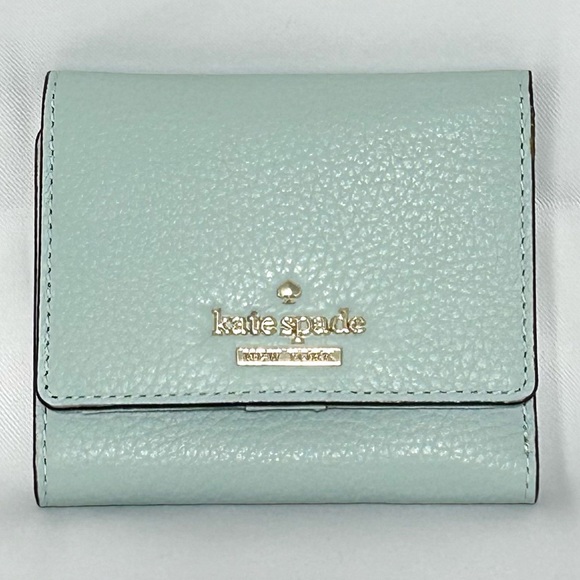 Kate Spade Jackson St Jada Pebbled Leather Trifold Wallet Light Blue/Green - Picture 1 of 9